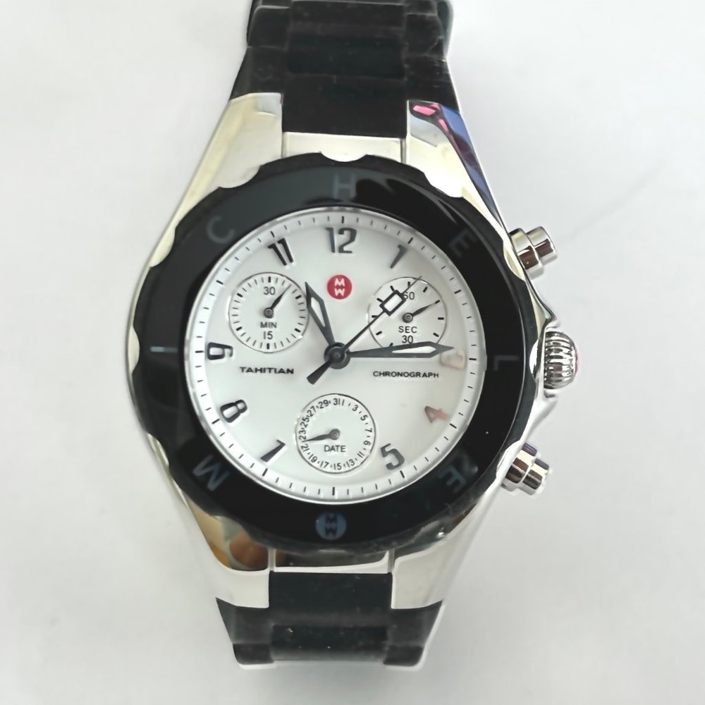 Authentic Michele Black Women's Tahitian Jelly Bean watch in white face